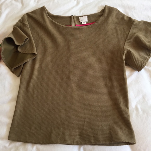 Anthropologie Postmark Olive Flutter-sleeve Top - Picture 2 of 6